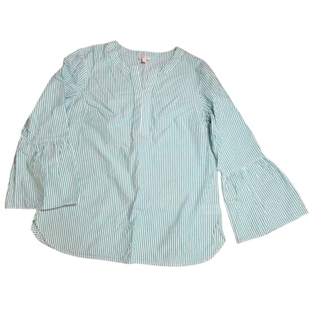 Tallbots Split Neck Blouse Shirt Top Sz S Stripe Coastal Classic Preppy Beach